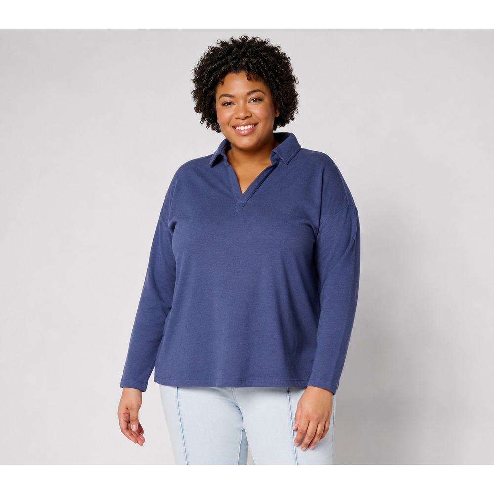 Belle Beach by Kim Gravel Seaside Sweats Rolled Edge Polo Top twlight, L #6"